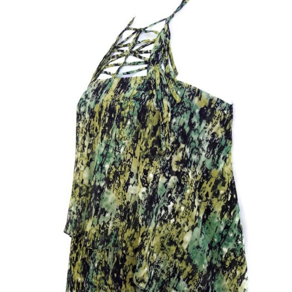 SiLK BCBGMaxAzria Green Dress Kaia Intricate Lattice Neckline Strappy Lined M - Picture 5 of 7